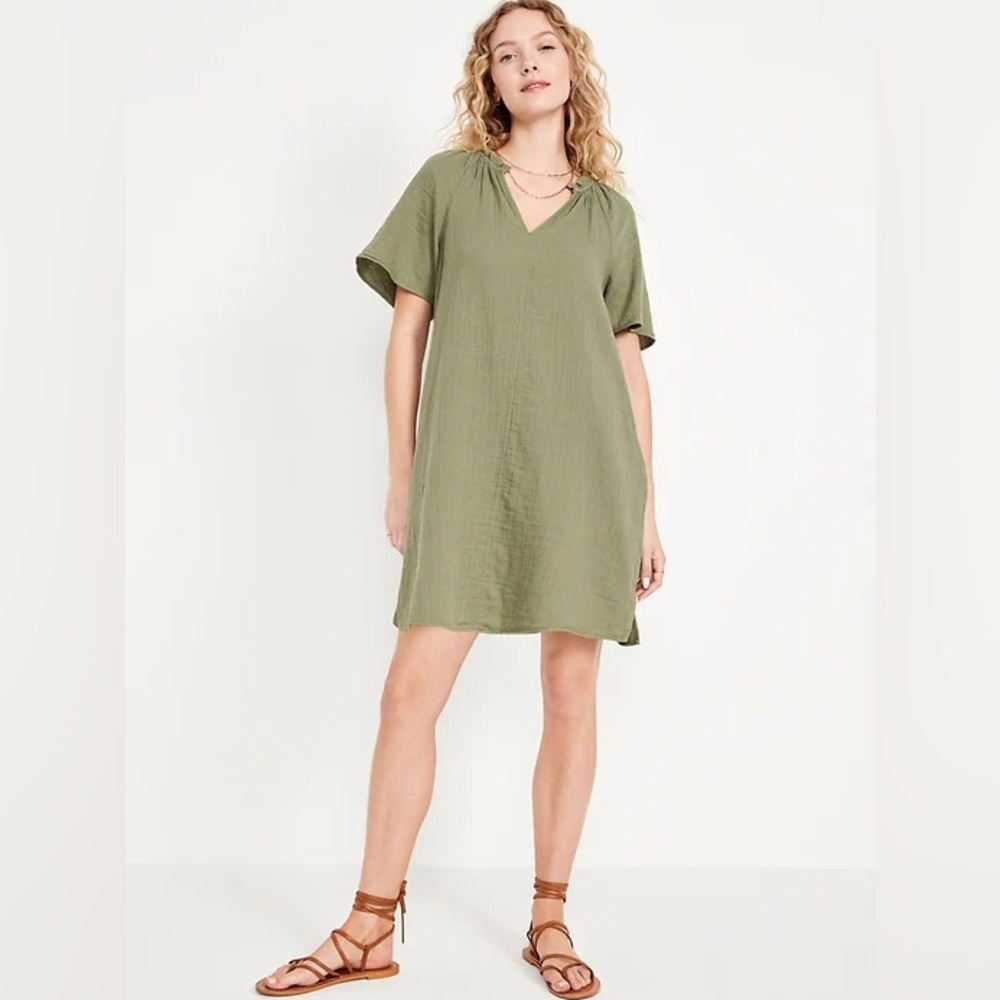 NWOT Old Navy Green Crinkle Gauze Mini Swing Dress - Large
